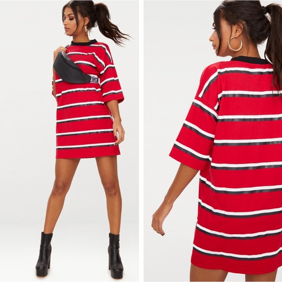 💥LAST CALL💥 PRETTYLITTLETHING Stripe Oversize Boyfriend T-Shirt Dress Sz 8 Top - Picture 1 of 8